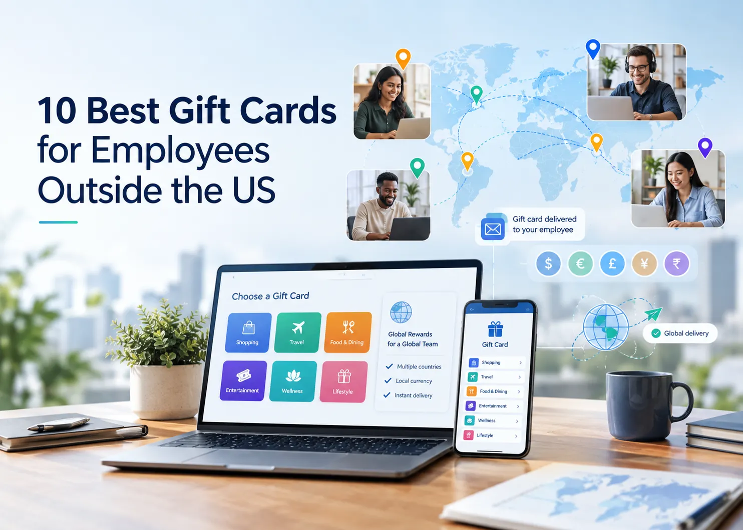 10 best gift cards for employees outside the US, featuring global employee rewards, digital gift cards, and international workplace gifting.